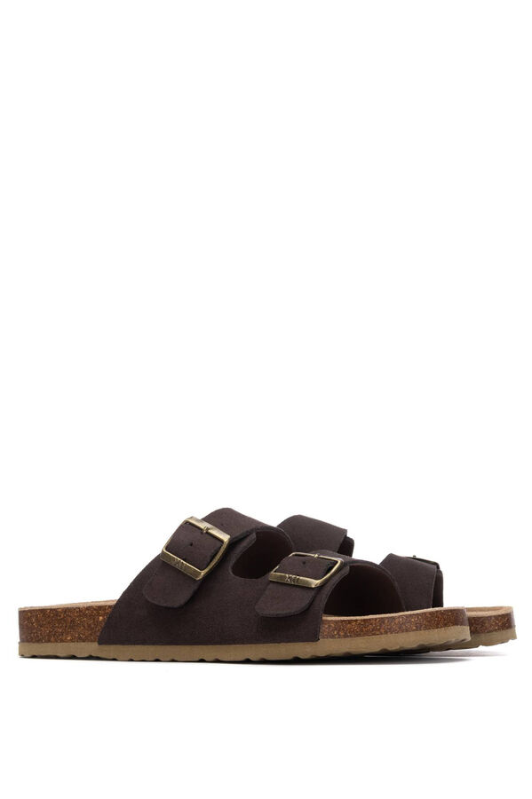 XTI Split leather buckle sandal nude