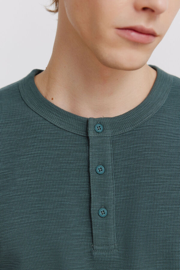 Springfield Checked placket long sleeve T-shirt blue