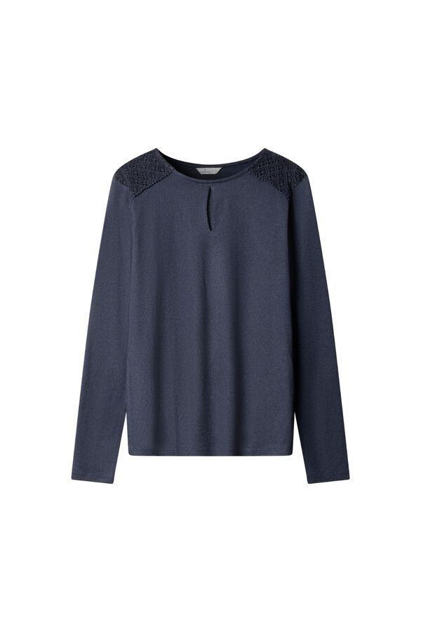 Springfield Crochet shoulder long sleeve T-shirt blue