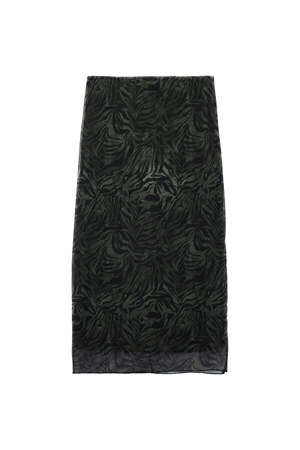 Koton Falda midi de tul con estampado animal y forro, cintura estándar verde