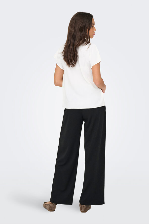 JDY Blusa manga corta lino blanco