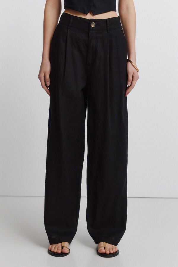 Springfield Linen tailoring trousers negru
