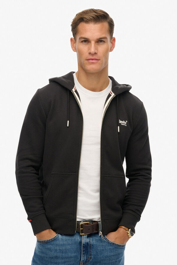 Superdry Basic logo hooded zip-up sweatshirt grey