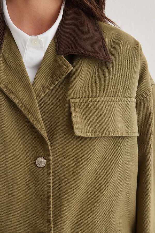 Trendyol Chaqueta oversize cuello pana kaki