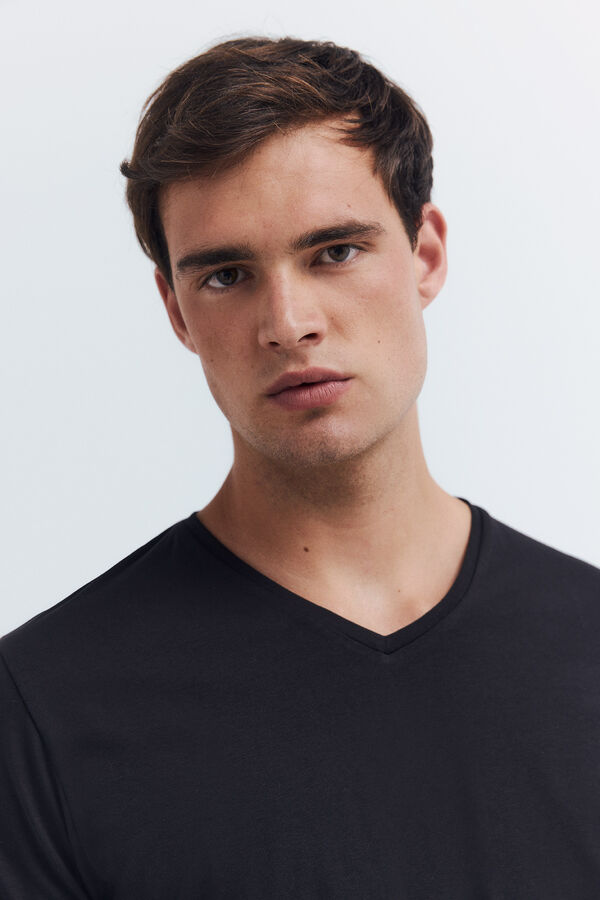 Springfield Basic cotton lycra V T-shirt black