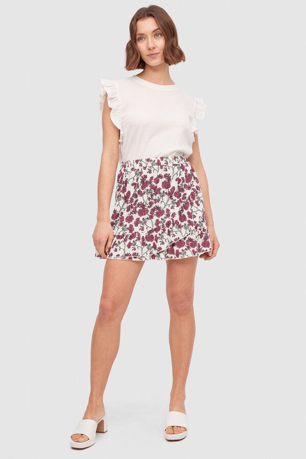 Springfield Floral print ruffle mini skirt natural