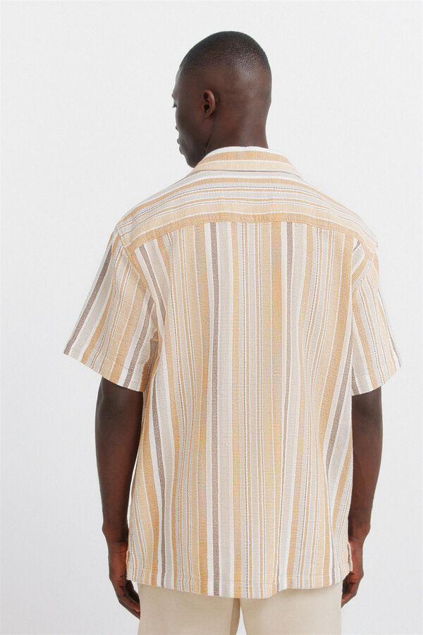 Springfield Camisa de manga curta r&uacute;stica &agrave;s riscas estampado