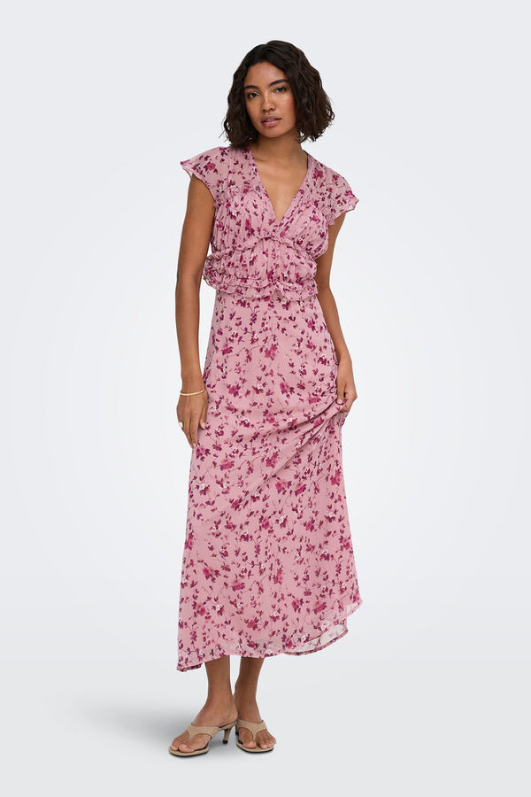 Only Vestido largo estampado floral rosa