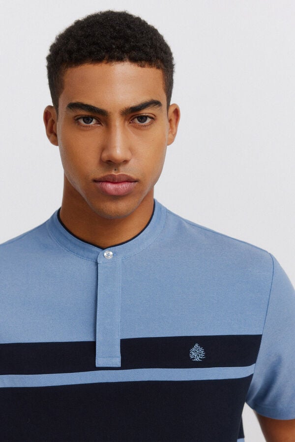 Springfield Colour block piqu&eacute; Henley polo shirt slim fit blue