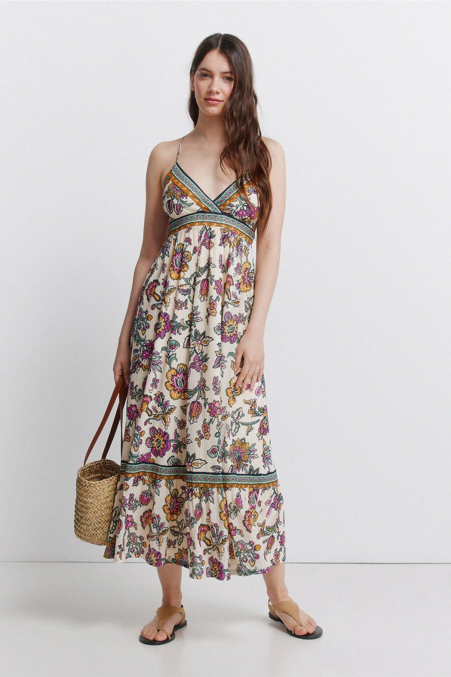 Vestido estampado tirante cruzado