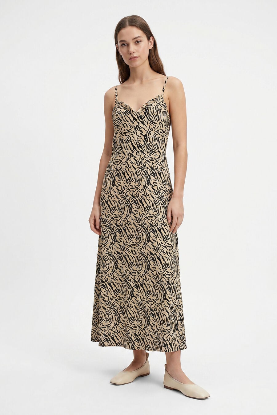 Vestido largo de tirantes estampado