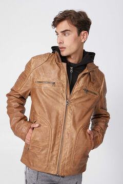 Springfield Faux leather hooded jacket camel