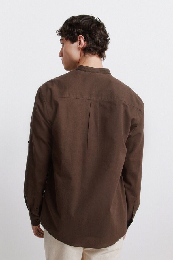 Springfield Linen mandarin collar shirt nude