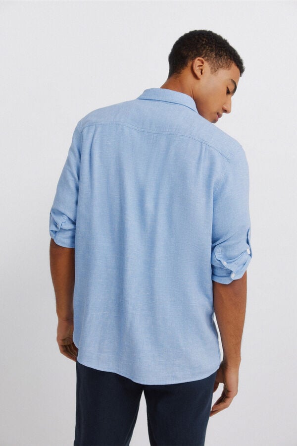 Springfield Linen viscose 3/4 sleeve shirt blue