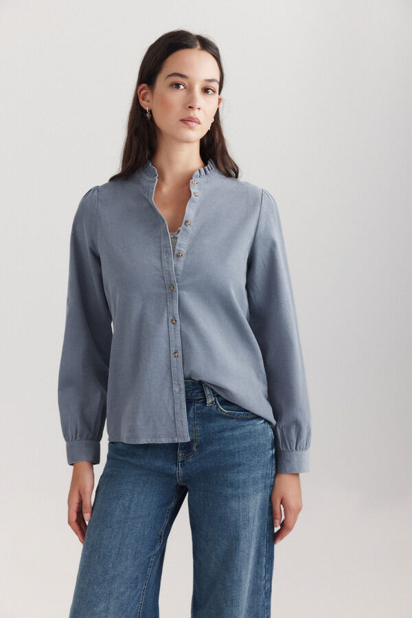 Springfield Chemise en velours c&ocirc;tel&eacute; &agrave; plis bleu
