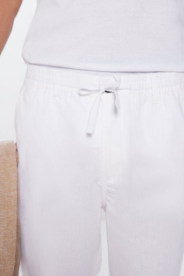 Springfield Slim fit linen cargo trousers white