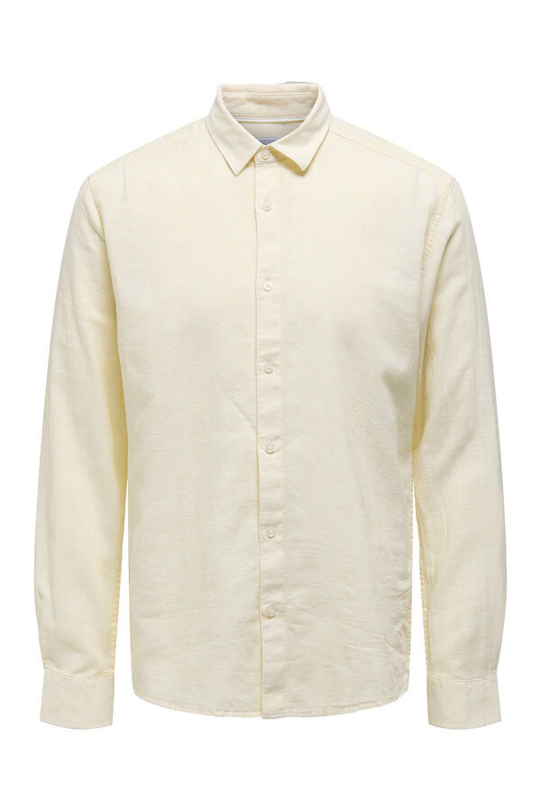 Only & Sons Camisa manga larga lino amarillo