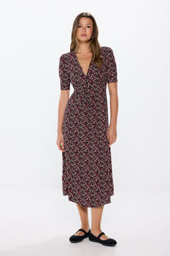 Springfield Midi dress with ruched print black