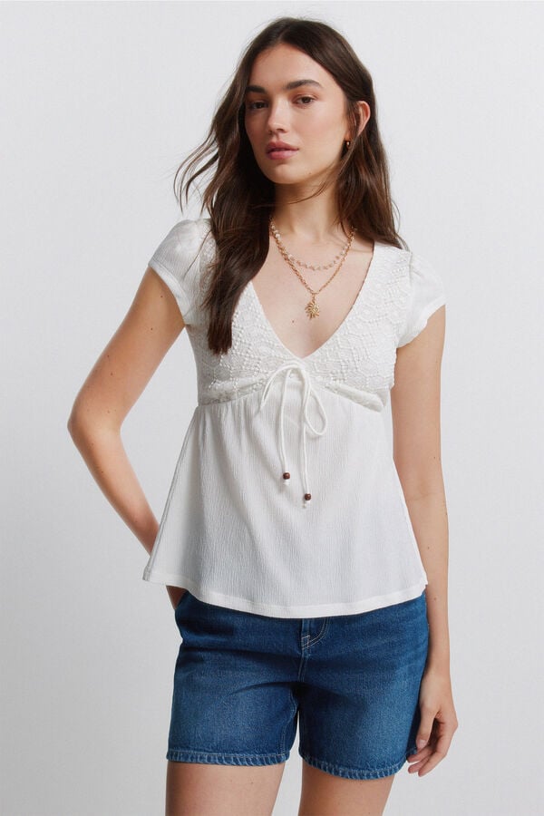 Springfield Short sleeve T-shirt with bow beige