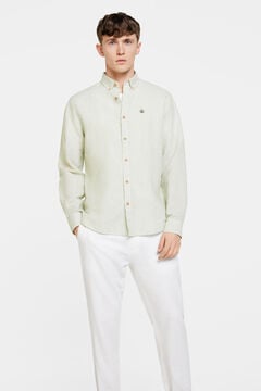 Springfield Linen shirt with micro stripes green