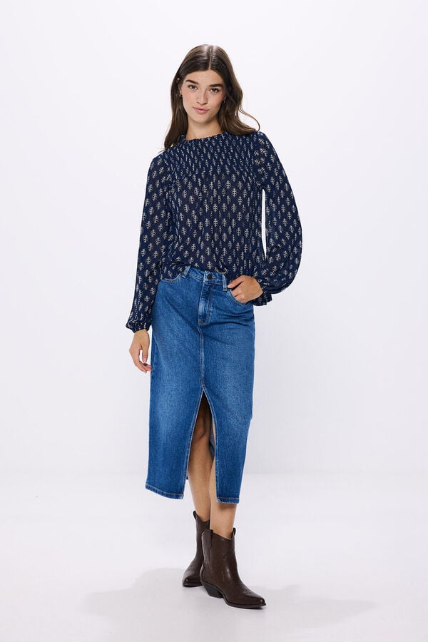 Springfield Blouse imprimée nid d'abeille bleu