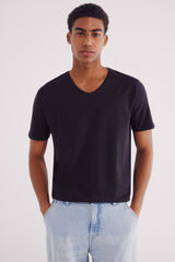 Springfield Camiseta b&aacute;sica pico slim fit negro
