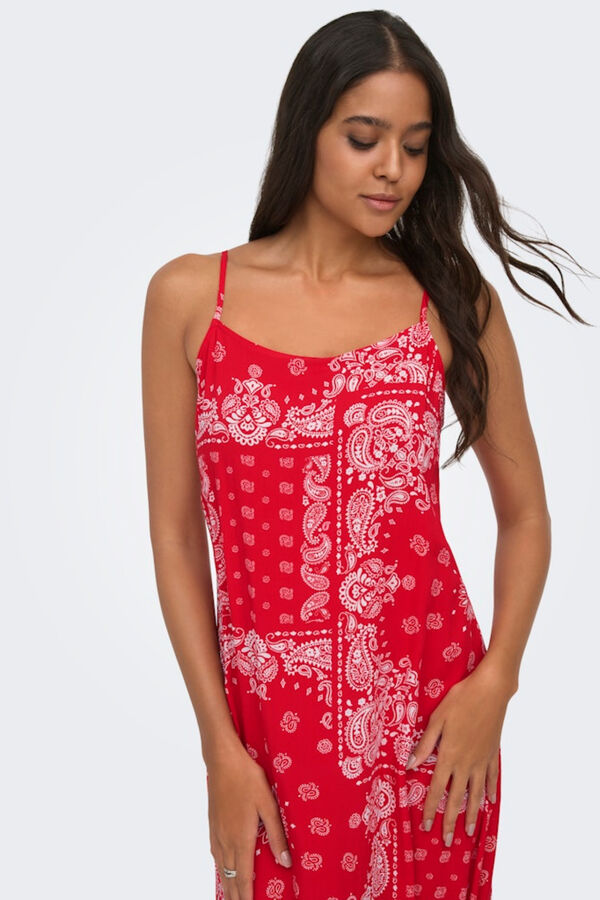 Only Vestido comprido em viscose vermelho