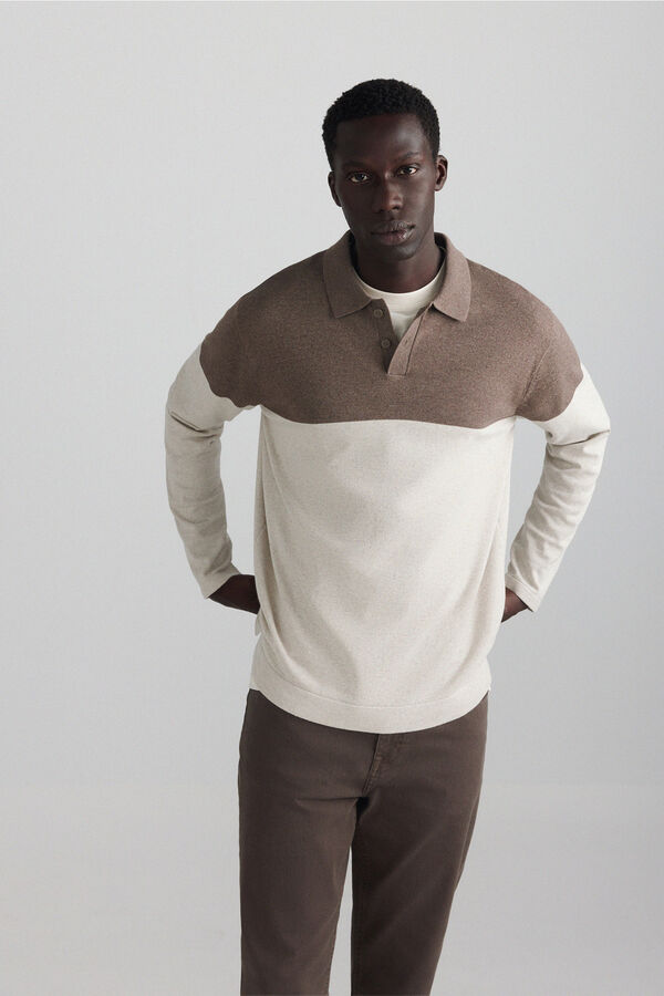 Springfield Colour block polo shirt nude
