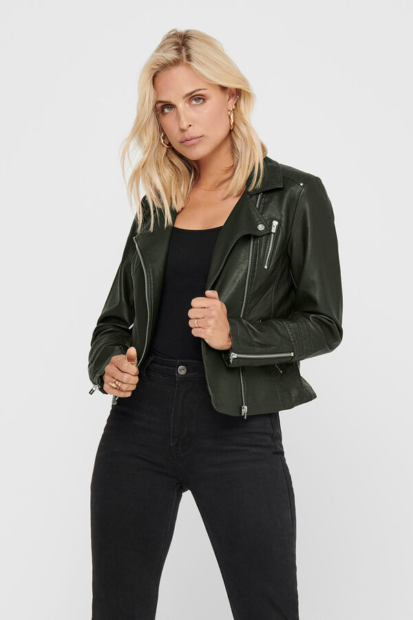 Springfield Faux leather biker jacket zelena
