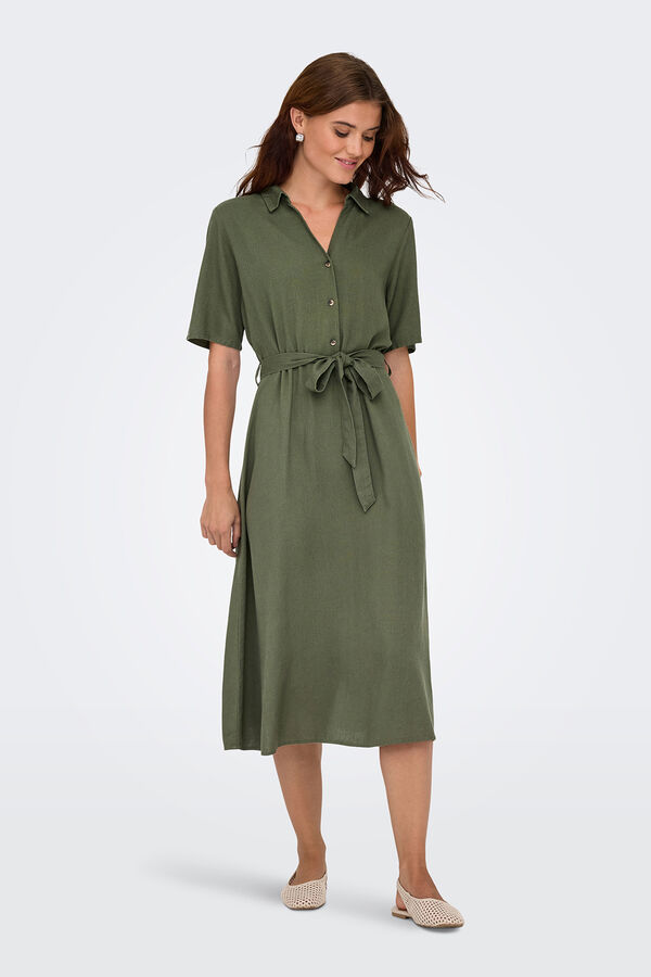 JDY Vestido midi lino verde