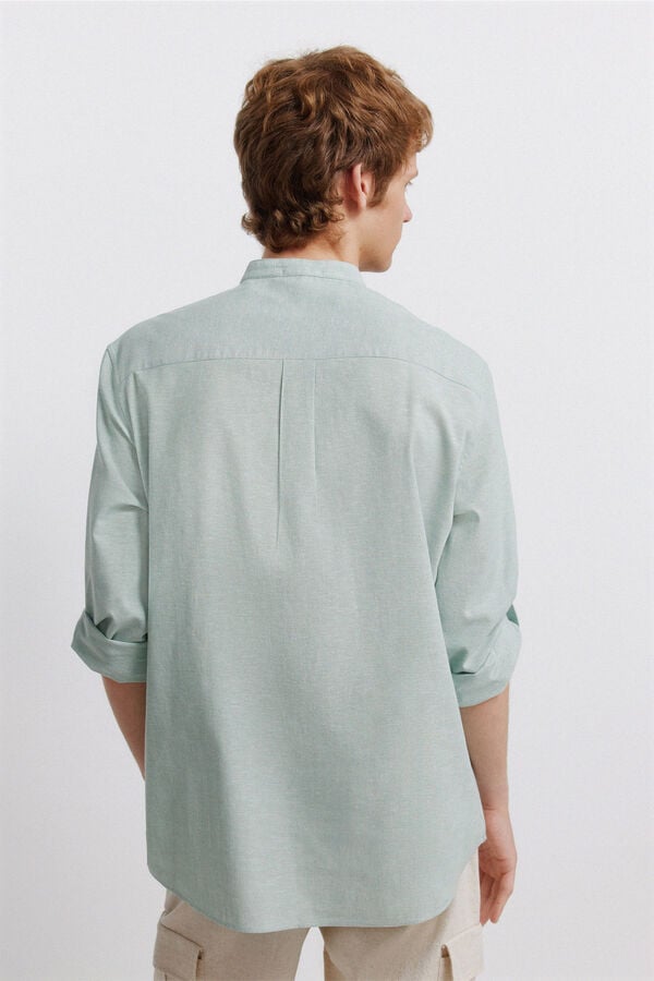 Springfield Linen mandarin collar shirt green