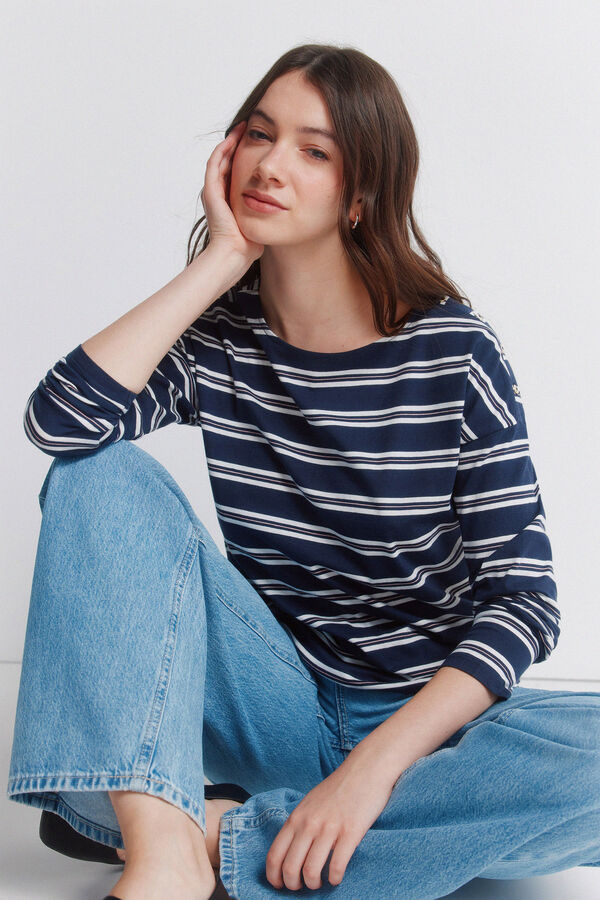 Springfield T-shirt boutons &agrave; l'&eacute;paule bleu