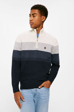 Springfield Colour block džemper s visokim ovratnikom s patentnim zatvaračem tamno plava