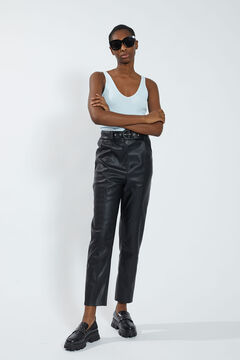 Springfield Faux leather cigarette trousers fekete