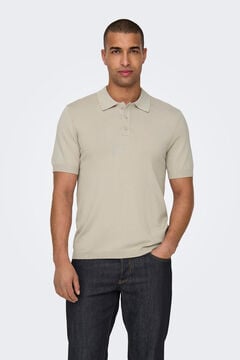 Only & Sons Strick-Poloshirt Kurzarm Grau
