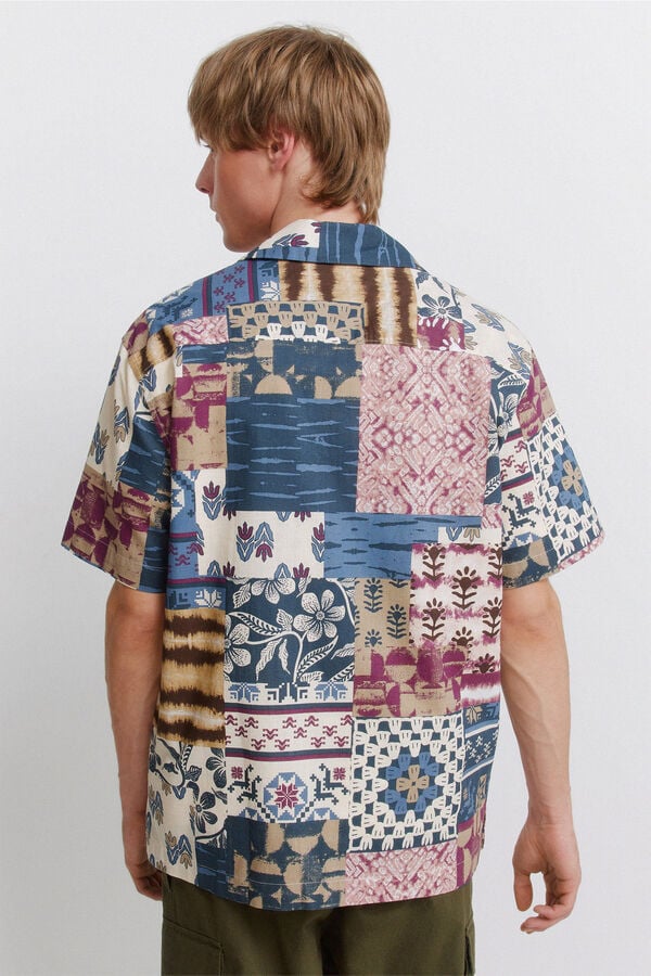 Springfield Camisa de manga curta com estampado patchwork rosa