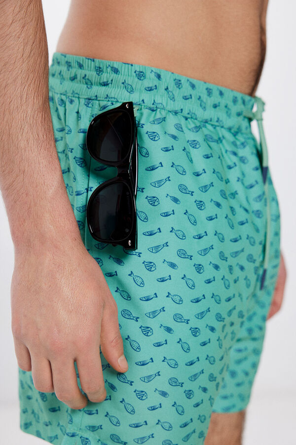 Springfield Fish print swim shorts green