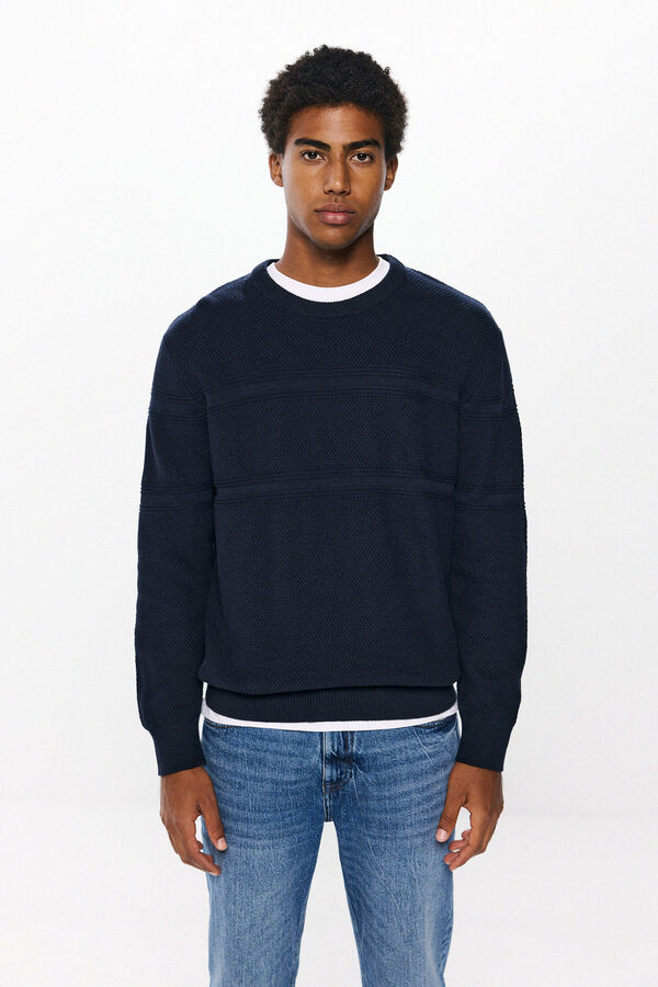 Springfield Striped structured jersey navy