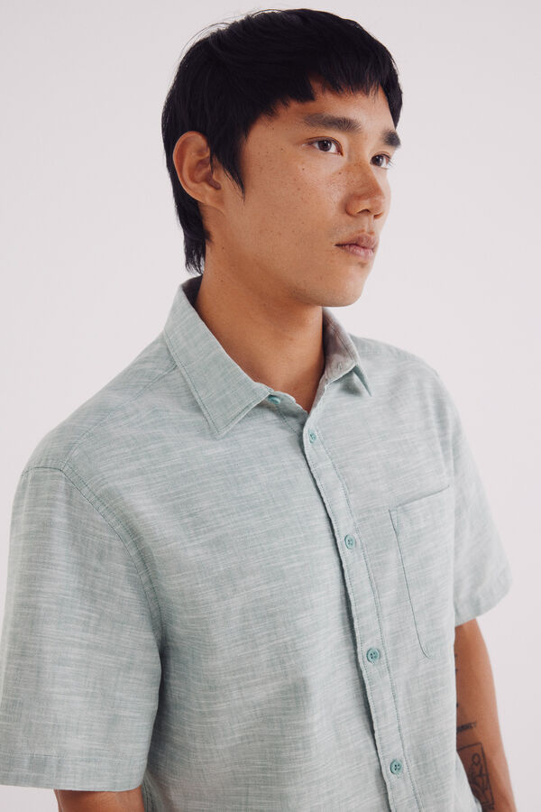 Springfield short sleeve sleeved linen shirt green