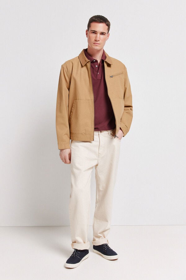 Springfield Piqu&eacute; contrast cuff slim fit polo shirt printed