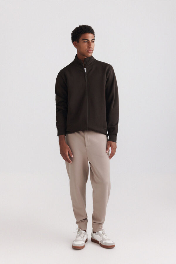 Springfield Technical look zip fastening sweatshirt brown