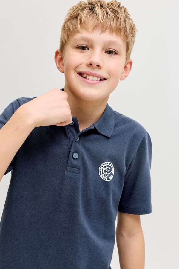 Jack & Jones Junior Plain cotton regular fit polo shirt blue