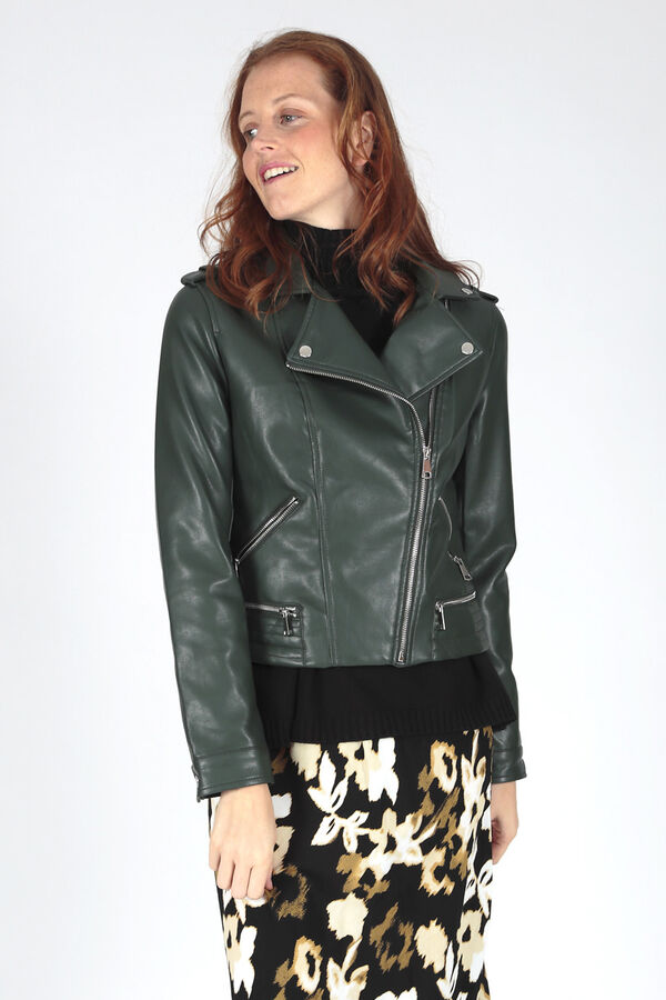 Springfield Faux leather jacket with lapels zelena