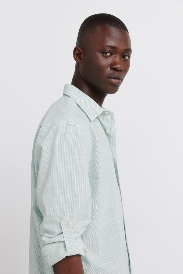 Springfield Lightweight micro striped shirt green