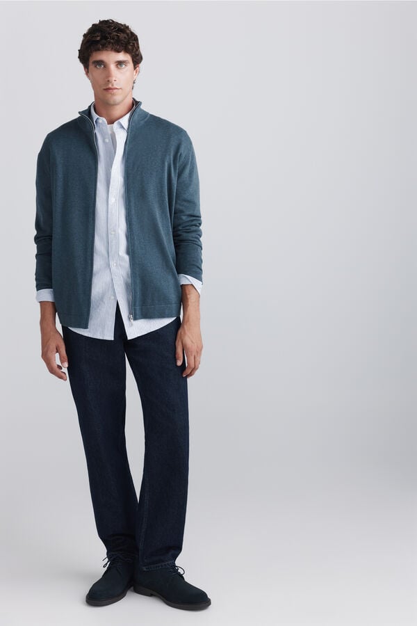 Springfield Basic zip fastening cardigan blue