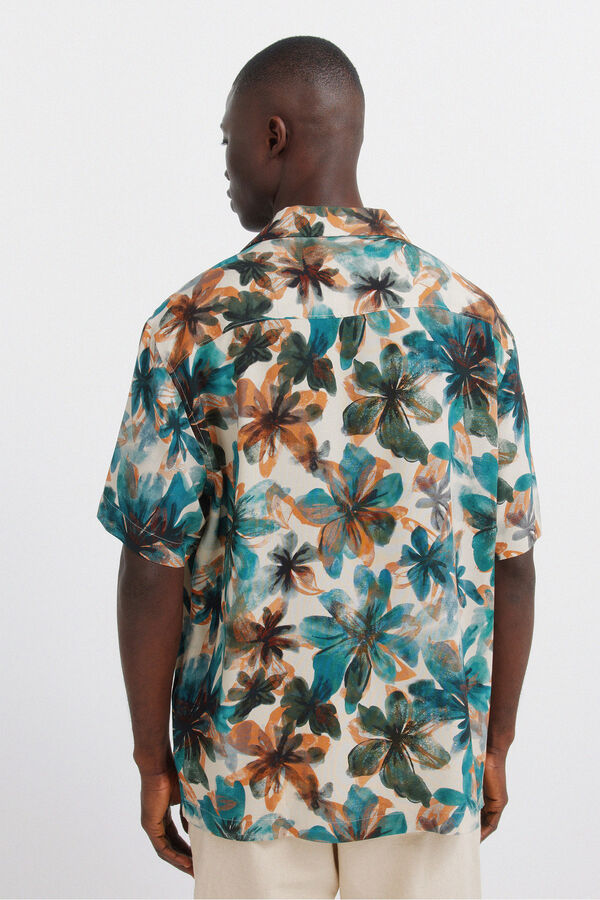 Springfield Floral print viscose short sleeve shirt grey