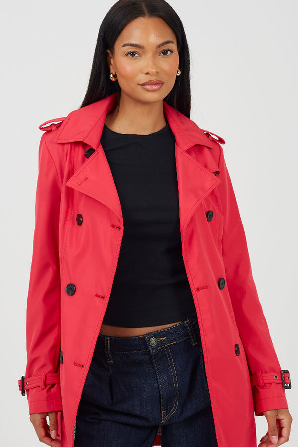 Brave Soul Gabardina con cintur&oacute;n y botones rojo