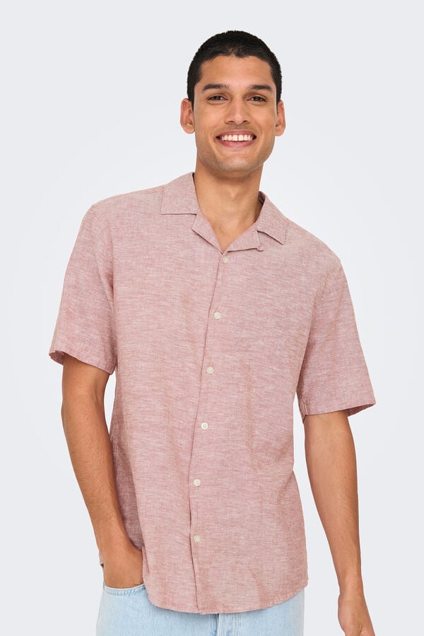 Only & Sons Linen shirt with short sleeves nude