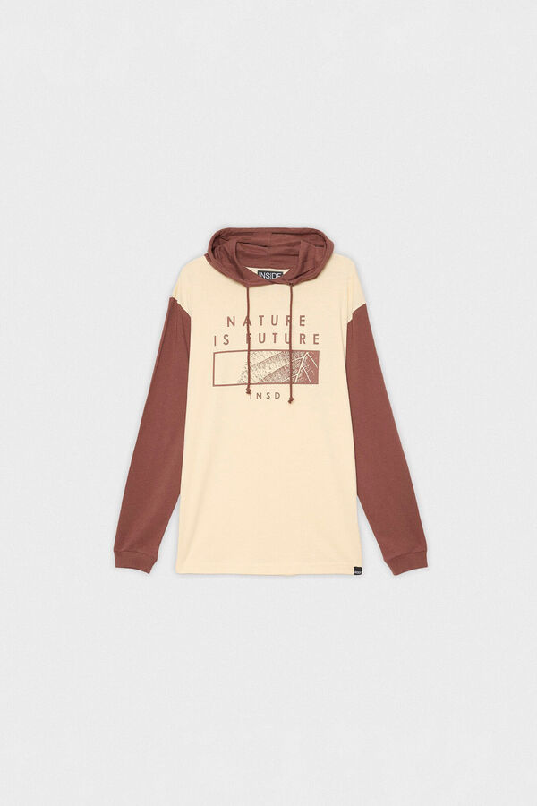Inside Color Block Hood T-shirt Braon