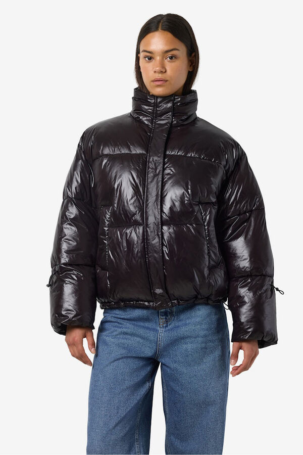 Noisy May metallic quilted coat black